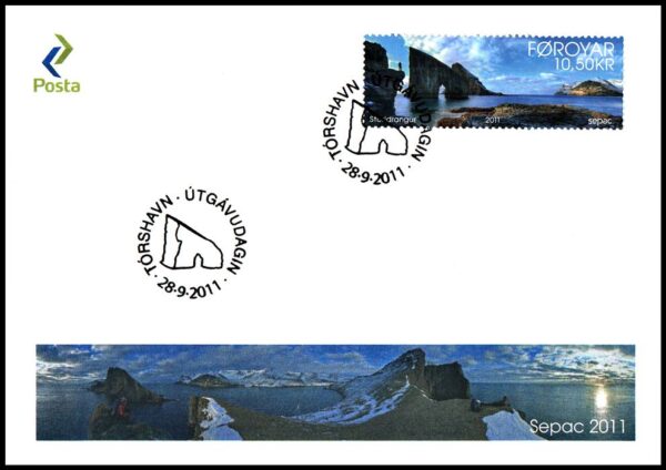 FAROE/SOBRES, 2011 - PAISAJE COSTERO - YV 728 - 1 VALOR - SOBRE PRIMER DIA DE EMISION