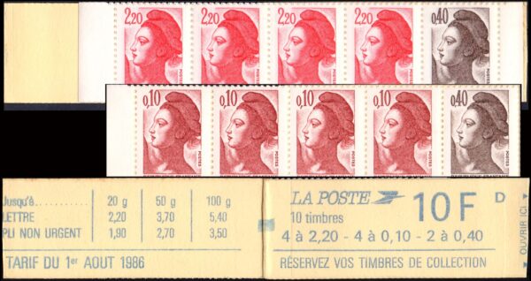 FRANCIA/SELLOS, 1985 - LA LIBERTAD - ORDINARIOS - YV C 1501 - CARNET - DE 10 SELLOS