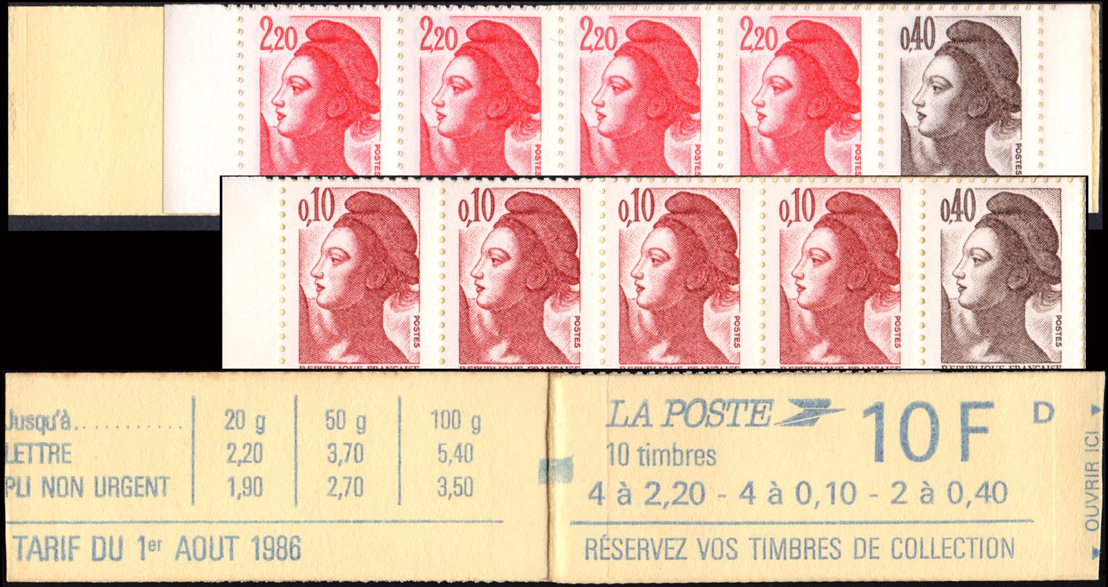 FRANCIA/SELLOS, 1985 - LA LIBERTAD - ORDINARIOS - YV C 1501 - CARNET - DE 10 SELLOS