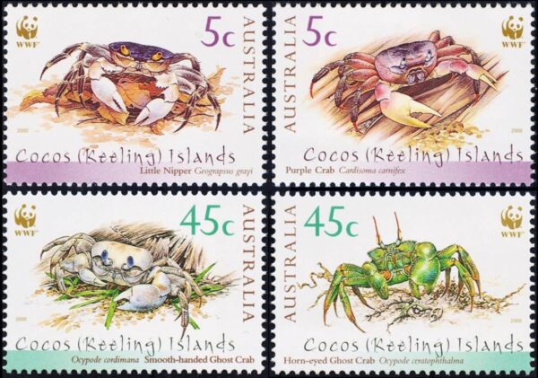 ISLAS COCOS/SELLOS, 2000 - FAUNA MARINA - W.W.F. - CANGREJOS - YV 381/84 - 4 VALORES - NUEVO