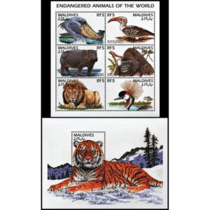 MALDIVAS/SELLOS, 1996 - FAUNA EN PELIGRO DE EXTINCION - YV 2263/68 + BF 361 - HOJITA + BLOQUE - NUEVO