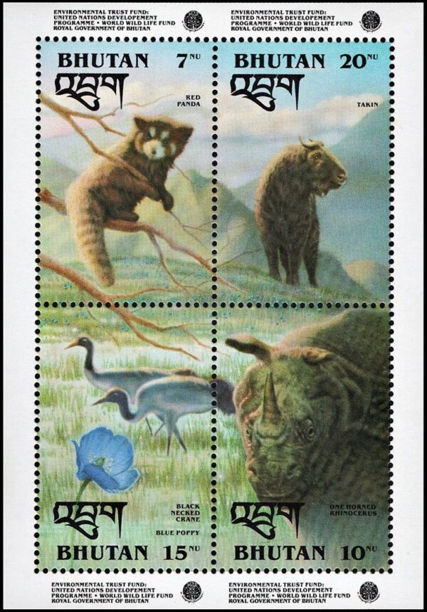 BHUTAN/SELLOS, 1993 - FAUNA - PROTECCION DEL MEDIO AMBIENTE - YV 1019/22 - 4 VALORES - NUEVO