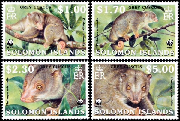 SALOMON/SELLOS, 2002 - W.W.F. FAUNA PROTEGIDA - CUSCUS GRIS - YV 982/85 - 4 VALORES - NUEVO