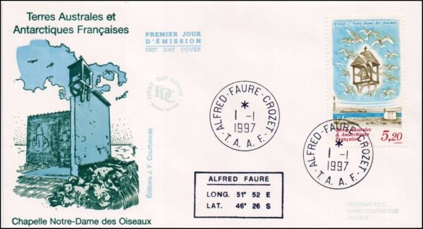 ANTARTIDA FRANCESA/SOBRE, 1997 -ISLAS CROZET - YV 218 - 1 VALUE - SOBRE PRIMER DIA DE EMISION