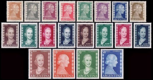 ARGENTINA - 1952 AÑO COMPLETO - EVA PERON - 20 SELLOS ORDINARIOS - NUEVO