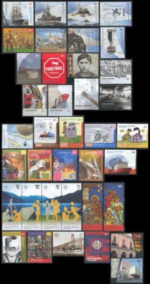 ARGENTINA - 2007  - AÑO COMPLETO - 38 SELLOS CONMEMORATIVOS, 3 CARNETS CON 6 SELLOS, 6 BLOQUES -  NUEVOS - MINT- 50 VALORES