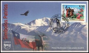 CHILE/SOBRE, 2010 - AMERICA UPAEP SIMBOLOS NACIONALES - BANDERA DE CHILE - COPIHUE, FLOR NACIONAL - YV 1961 - SOBRE PRIMER DIA EMISION