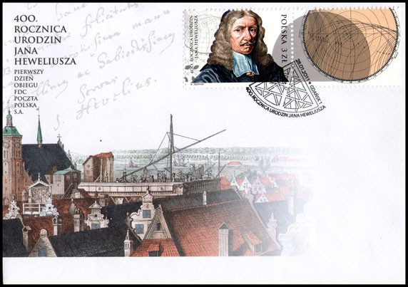 POLONIA/SOBRE, 2011 - PERSONALIDADES:JAN HEWELIUSZ (1611-1687) ASTRONOMO POLACO - 1 VALOR - SOBRE PRIMER DIA DE EMISION