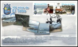 CHILE/SOBRE, 2011 - 100 AÑOS DEL MUNUICIPIO DE "EL TABO" - IGLESIAS - ESCUDO - VISTAS DEL MUNICIPIO - YV 1992/93 - 2 VALORES - SOBRE PRIMER DIA DE E MISION