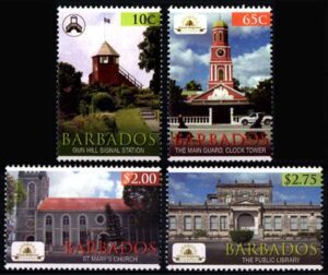 BARBADOS/SELLOS, 2009 - ARQUITECTURA DE BARABDOS - TORRE DE CONTROL, TORRE DEL RELOJ DE GARRISON SAVANNAH, IGLESIA DE SANTA MARIA Y BIBLIOTECA PUBLICA - YV 1249/52 - 4 VALORES
