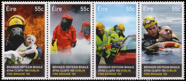 IRLANDA/SELLOS, 2012 - BOMBEROS - 150 AÑOS DEL LA BRIGADA DE BOMBEROS DE DUBLIN - YV 2024/27 - 4 VALORES - NUEVO