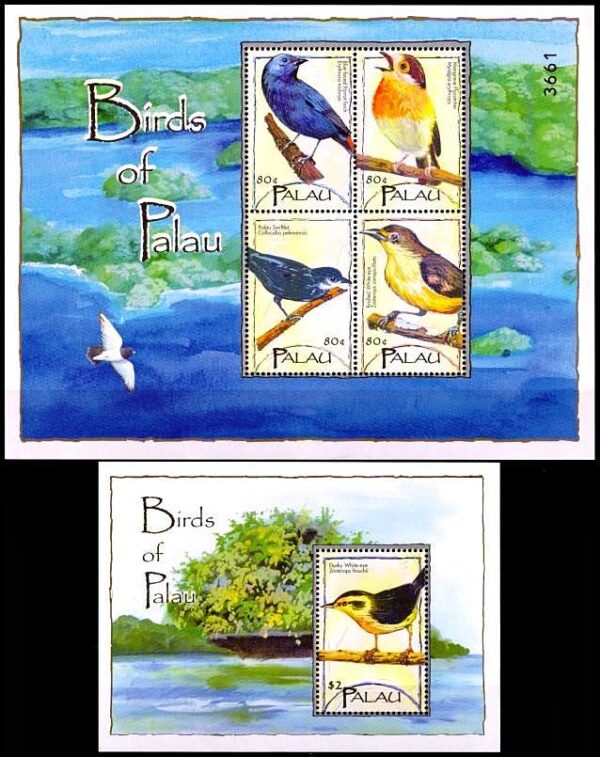 PALAU/SELLOS, 2004 - AVES - Yv. 2081/4 + BL 176 - 2 BLOQUES, MINT