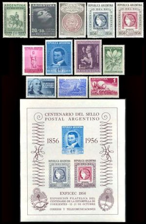 ARGENTINA - 1956 AÑO COMPLETO - 11 SELLOS CONMEMORATIVOS + 1 SELLO AEREO + BLOQUE - MINT