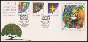 NUEVA ZELANDIA/SOBRES, 1991 - NAVIDAD - YV 1145/51 - 7 VALORES - SOBRE PRIMER DIA DE EMISION