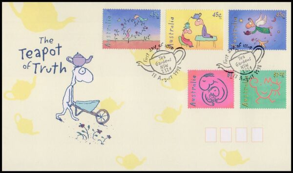 AUSTRALIA/SOBRES, 1998 - DIBUJOS INFANTILES - YV 1693/97 - 5 VALORES - SOBRE PRIMER DIA DE EMISION