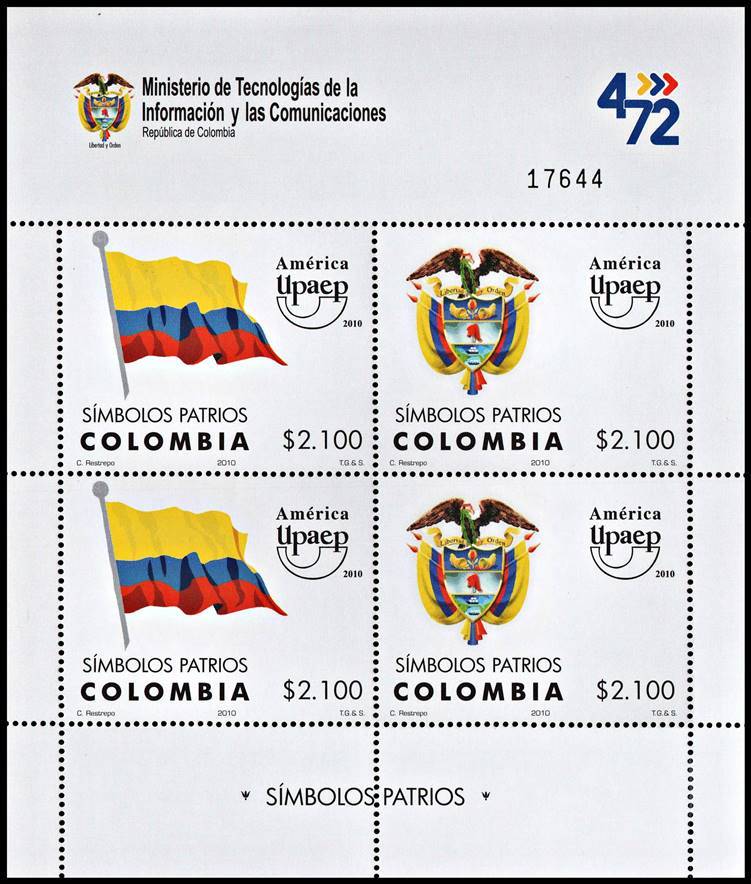 Colombiasellos 2010 America Upaep Simbolos Patrios Banderas