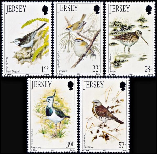 JERSEY/SELLOS, 1992 - AVES DE INVIERNO - YV 557/61 - 5 VALORES - NUEVO