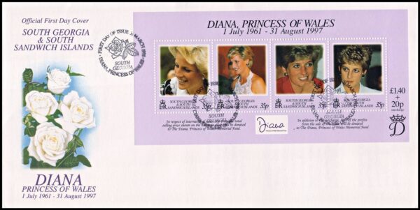 GEORGIAS DEL SUR/SOBRE, 1998 - REALEZA- LADY DIANA SPENCER - YV BF 7 - SOBRE PRIMER DIA DE EMISION