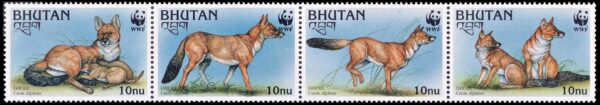 BUTAN/SELLOS, 1997 - W.W.F. - FAUNA PROTEGIDA - PERRO ROJO ASIATICO - YV 1188/91 - 4 VALORES - NUEVO- MINT