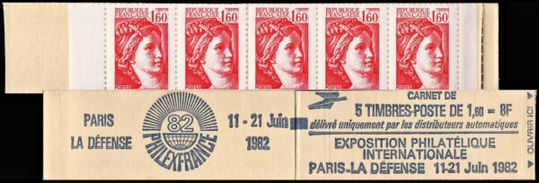 FRANCIA/SELLOS, 1982 - SABINAS - ORDINARIOS - YV C C 2155 C 1 - CARNET DE 5 VALORES