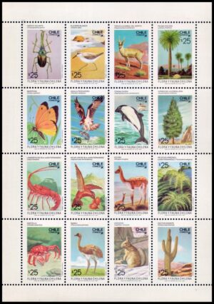 CHILE/SELLOS, 1987 - FLORA Y FAUNA CHILENA - YV 804/19 - HOJITA - NUEVO
