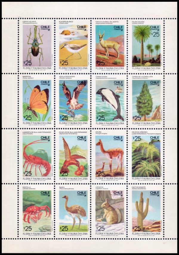 CHILE/SELLOS, 1987 - FLORA Y FAUNA CHILENA - YV 804/19 - HOJITA - NUEVO