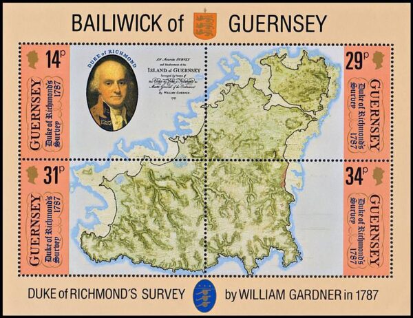 GUERNSEY/SELLOS, 1987 - MAPAS - PERSONALIDADES - YV BF 7 - BLOQUE - NUEVO