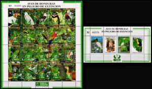 HONDURAS/SELLOS, 1999 - AVES EN PELIGRO DE EXTINCION - YV 973/92 + BF 59 - HOJITA DE 20 VALORES + BLOQUE - NUEVO