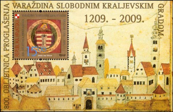 CROACIA/SELLOS, 2009 - 800 AÑOS DE LA PROCLAMACION DE VARAZDIN COMO VILLA REAL LIBRE - EDIFICIOS - ESCUDO - YV BF 36 - NUEVO