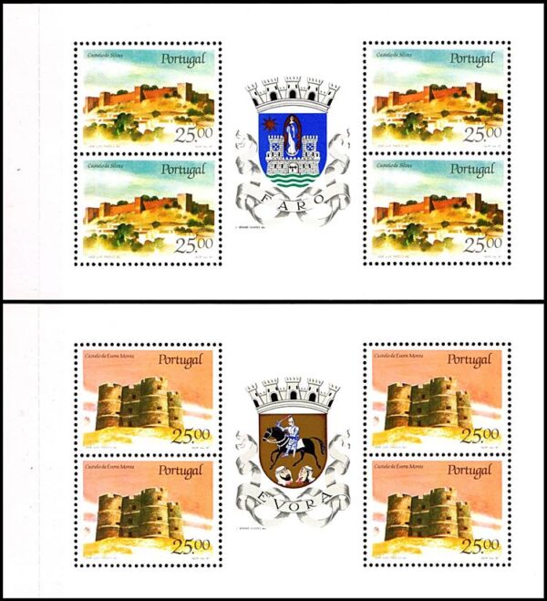 PORTUGAL/SELLOS, 1987 - CASTILLOS Y ESCUDOS DE PORTUGAL - YV 1685/86 - HOJITA DE 4 VALORES - NUEVO