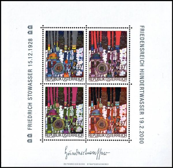 AUSTRIA/SELLOS, 2000 - PINTURA - FRIEDENSREICH HUNDERTWASSER - YV BF 17 - BLOQUE - NUEVO