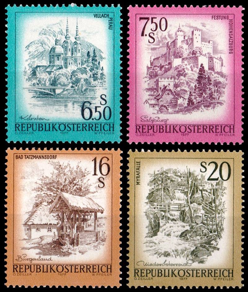 AUSTRIA/SELLOS, 1977 - PAISAJES - SERIE ORDINARIA - YV 1378/81 - 4 VALORES - NUEVO