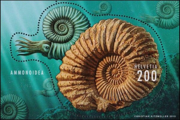 SUIZA - SELLOS - AÑO 2015 - PREHISTORICOS - MULOSCOS - AMONITES - YV F 2315 - BLOQUE - NUEVO