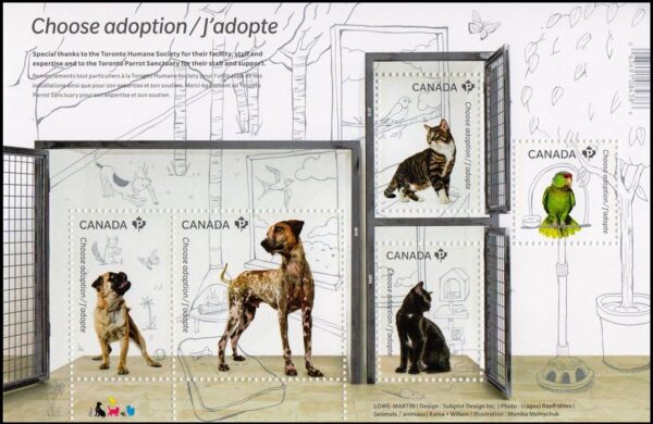 CANADA - SELLOS - AÑO 2013 - ANIMALES DOMESTICOS - PERROS- GATOS - LOROS - YV F 2840 - BLOQUE - NUEVO