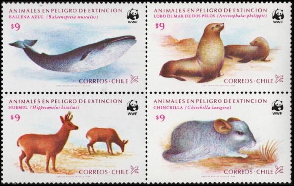 CHILE/SELLOS, 1984 - FAUNA - W.W.F. PROTECCION DE LA NATURALEZA - YV 676/79 - 4 VALORES - NUEVO