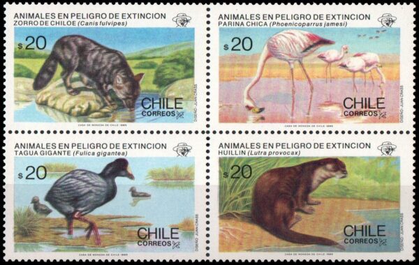 CHILE/SELLOS, 1985 - FAUNA - ANIMALES EN VIAS DE EXTINCION - YV 702/05 - 4 VALORES - NUEVO