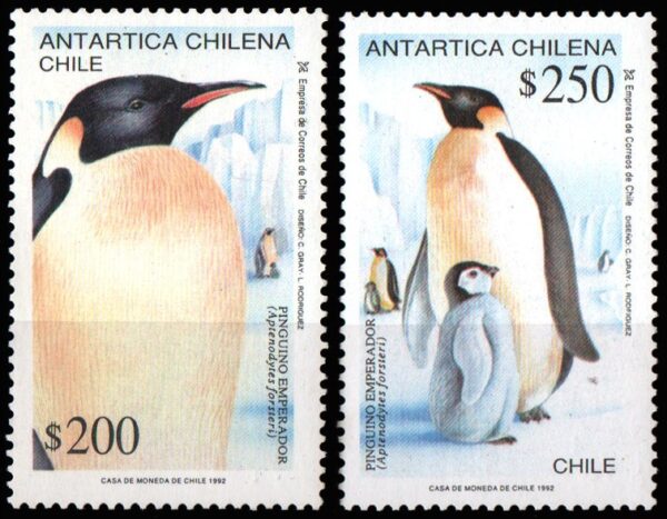 CHILE/SELLOS, 1992 - FAUNA ANTARTICA - PINGUINOS EMPERADORES - YV 1129/30 - 2 VALORES - NUEVO