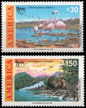 CHILE/SELLOS, 1990 - FAUNA: FLAMENCO DE CHILE - OTARIA - AMERICA UPAEP - YV 1003/04 - 2 VALORES - NUEVO