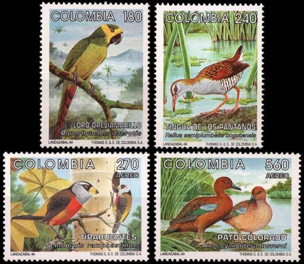 COLOMBIA/SELLOS, 1994 - FAUNA: AVES - YV 1013/14 + A 882/83 - 4 VALORES - NUEVO