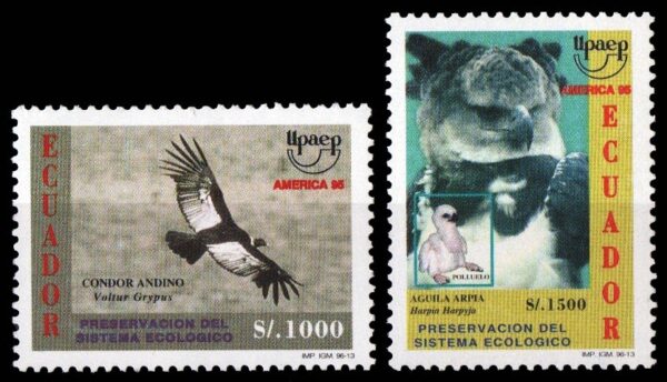 ECUADOR/SELLOS, 1996 - AMERICA UPAEP - FAUNA - CONDOR ANDINO - AGUILA - YV 1344A/B - 2 VALORES - NUEVO
