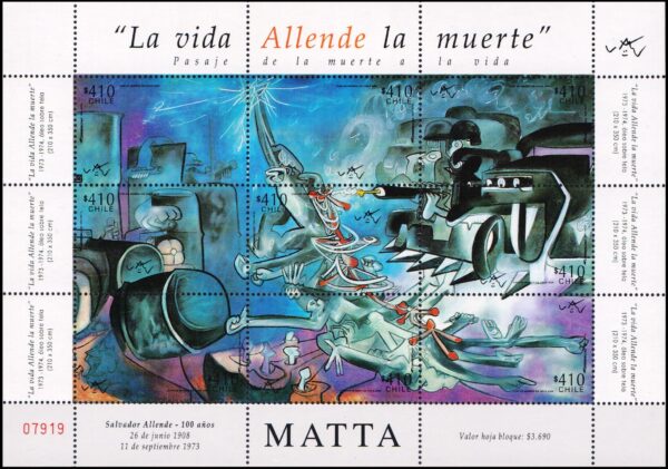 CHILE/SELLOS, 2008 - PINTURA - ROBERTO MATTA - YV 1854/62 - HOJITA - NUEVO