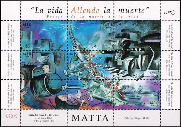 CHILE/SELLOS, 2008 - PINTURA - ROBERTO MATTA - YV 1854/62 - HOJITA - NUEVO