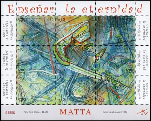 CHILE/SELLOS, 2008 - PINTURAS - ROBERTO MATTA - YV 1817/25 - HOJITA - NUEVO