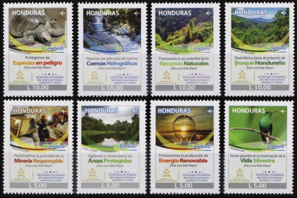 HONDURAS/SELLOS, 2015 - PROTECCION DEL MEDIO AMBIENTE - 1392/99 - 8 VALORES - NUEVO