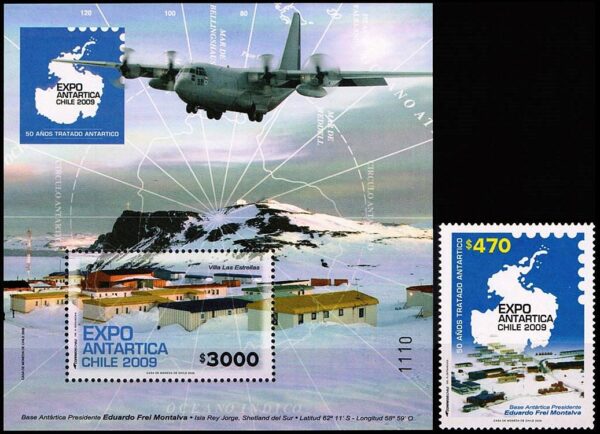 CHILE/SELLOS, 2009 - MAPAS - AVIONES - YV 1883 + BF 78 - 1 VALOR + BLOQUE - NUEVO