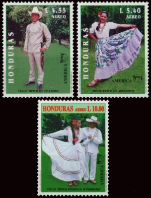HONDURAS/SELLOS, 1997 - AMERICA UPAEP - TRAJES TIPICOS - YV 874/76 + 3 VALORES - NUEVO