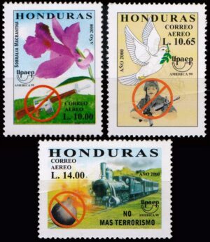 HONDURAS/SELLOS, 2000 - AMERICA UPAEP - UN MILENIO SIN ARMAS - YV 1029/31 - 3 VALORES - NUEVO
