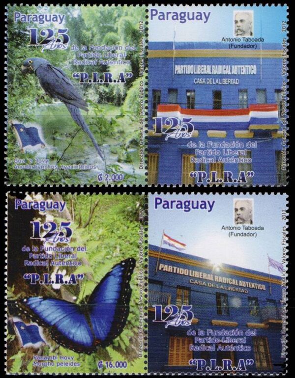 PARAGUAY/SELLOS - 2012 - FAUNA - LORO - MARIPOSA - YV 3094/95 - 2 VALORES + VIÑETA - NUEVO