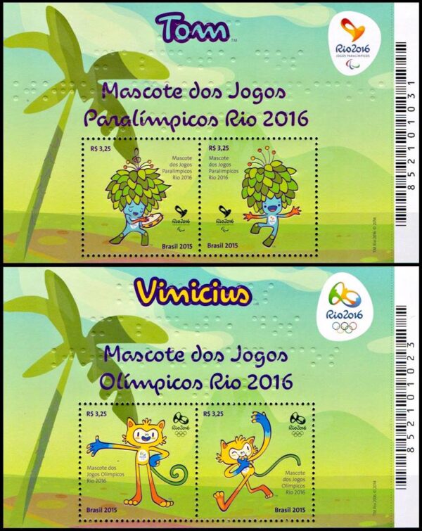 BRASIL/SELLOS, 2015 - JUEGOS OLIMPICOS "RIO 2016" - YV BL168/169 - 2 BLOQUES - NUEVO