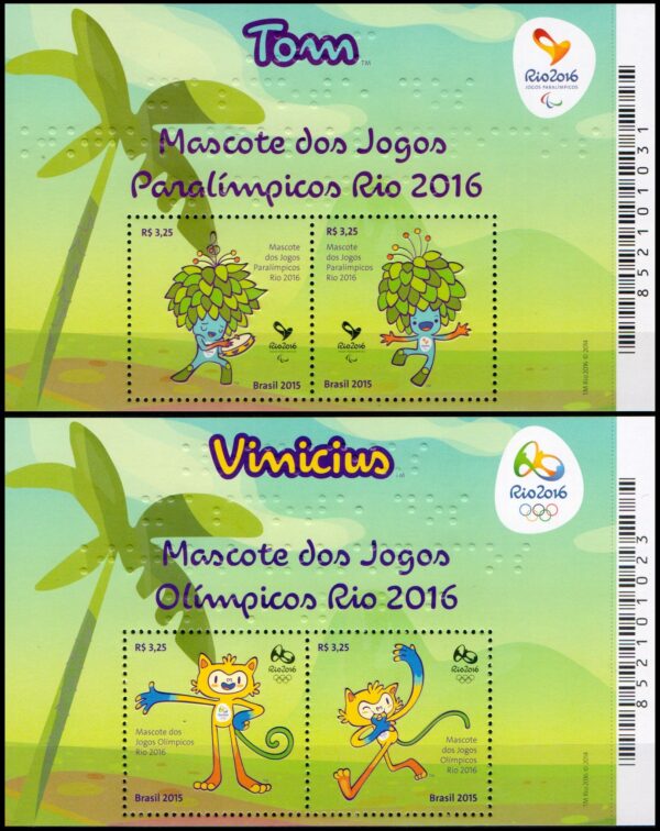BRASIL/SELLOS, 2015 - JUEGOS OLIMPICOS "RIO 2016" - YV BL168/169 - 2 BLOQUES - NUEVO